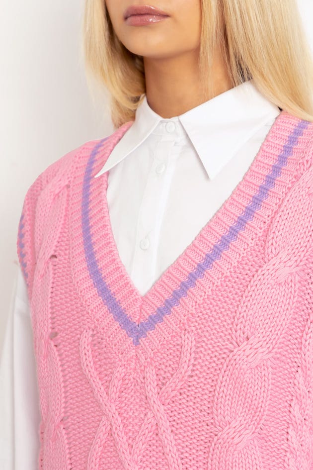 Candy Pink Cable Knit Vest