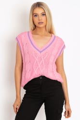 Candy Pink Cable Knit Vest